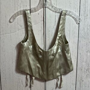 Zara Sleek Metallic Eggshell Off White Bustier Crop Top Size Small